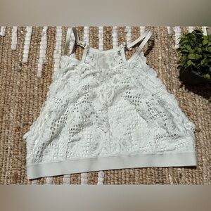 Aerie Cream Cropped Lace Tank Top